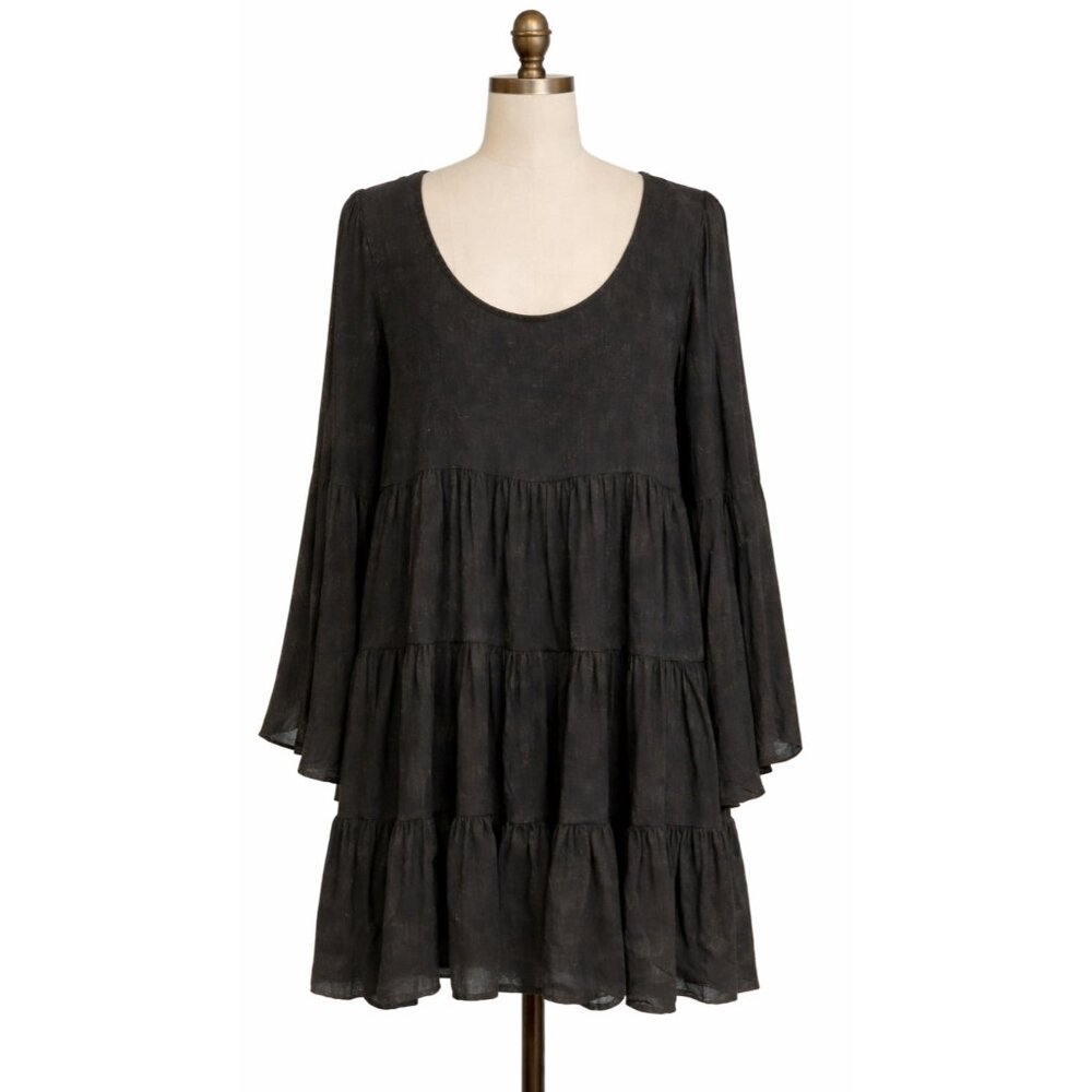 Catch Me‎ Babydoll Mini Dress Womens Small Black Washed Tiered BOHO Whimsygoth
